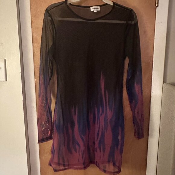 Superdown - Black and Purple Mesh Long Sleeve Cover Up Dress - Picture 2 of 3